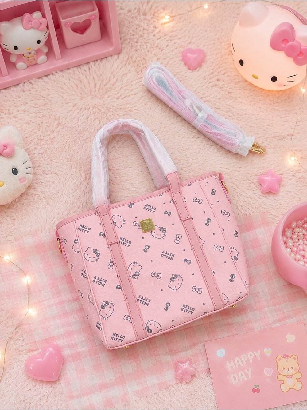 Sanrio Hello Kitty Pink Monogram Large Tote Bag Shoulder Strap NWOT